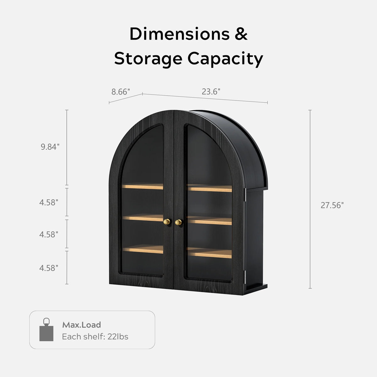 EYYTHUNG Modern Arched Wall Cabinet, Large Medicine Cupboard, Black Cabinet for Bathroom with Adjustable Shelf, Black Oak