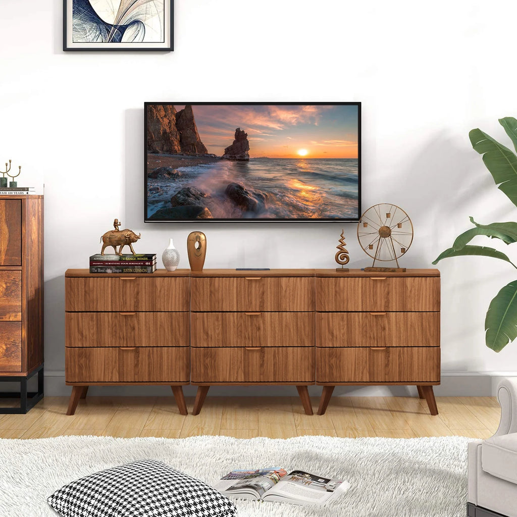 YOCWO Fluted Nightstand for Bedroom Set of 2, Wood Bedside Table Set of 2 with Drawers, Black