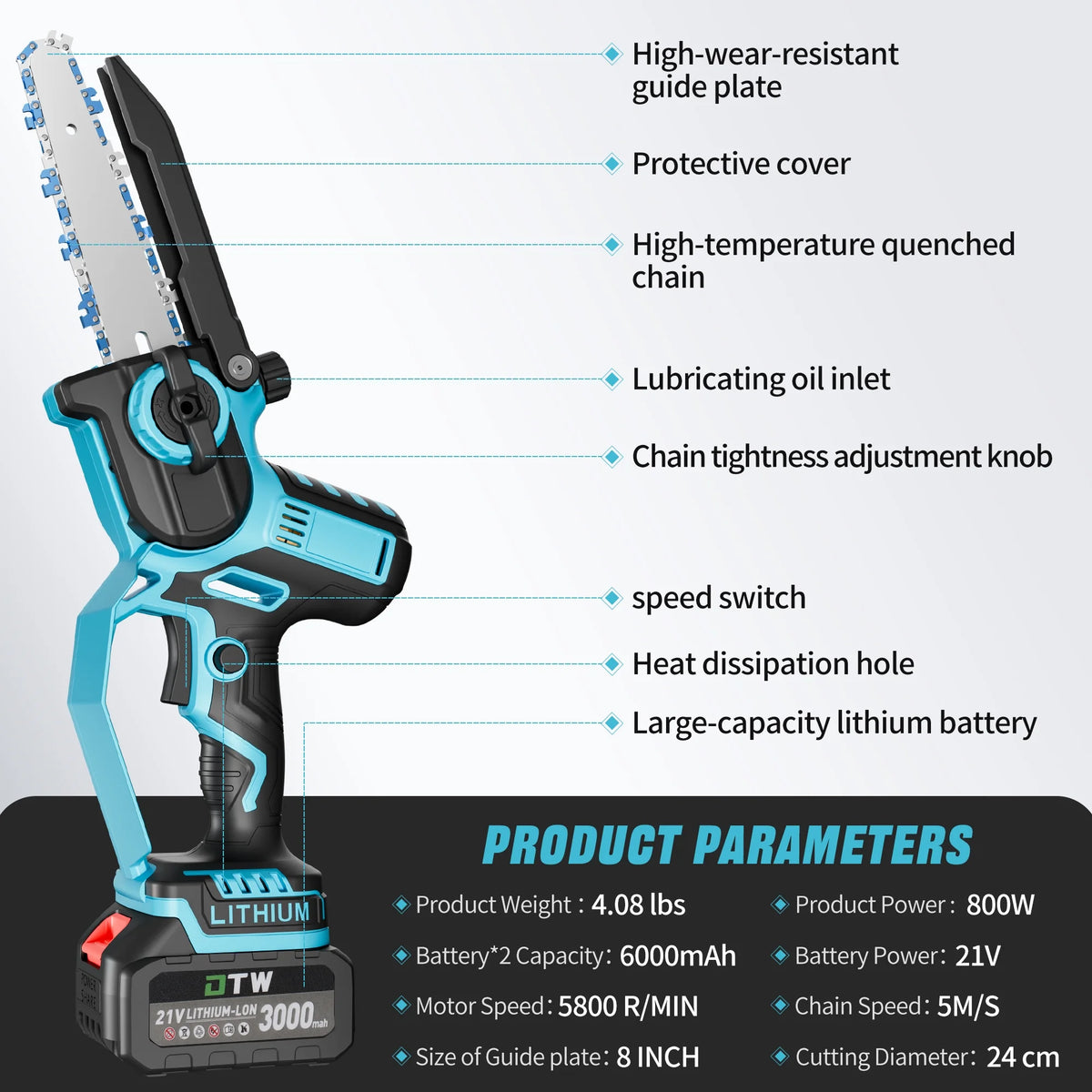 Mini Chainsaw Cordless 8 in, 2*3000mah Battery Portable Handheld Electric Chainsaw for Branch Tree Cutting Gardening Pruning, Auto Oiler, Upgraded Brushless Powered Chain Saw