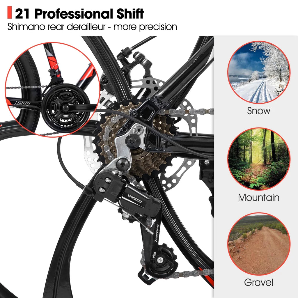 Hiland Mountain Bike, Multi - Spokes, Shimano 21 Speeds Drivetrain, Aluminum Frame 26 in Wheels, Men'S MTB Bicycle, White