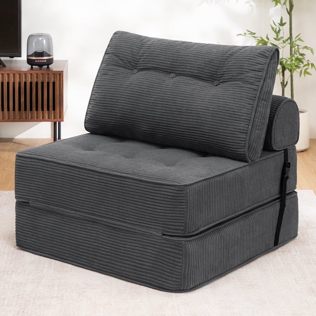 Hommpa Folding Sofa Bed Foldable Couch Bed Convertible Futon Chair with High Density Foam Filling with Pillow for Adult, Comfort Chair Bed for Living Room Bedroom, Gray, Single