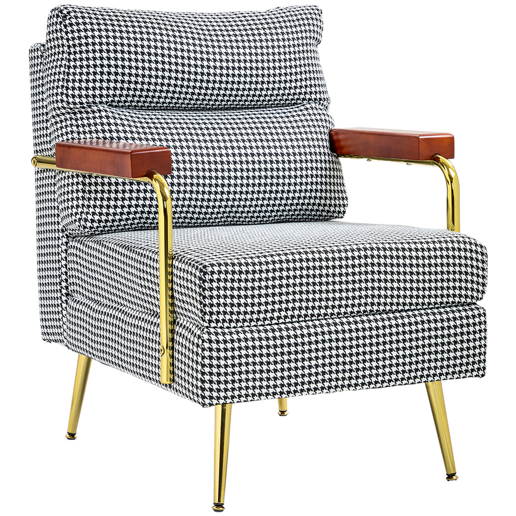 HOMCOM Sessel im Retrodesign, Akzentsessel, Hahnentrittmuster, Holzemelente, Federkern, Schwarz + Weiß