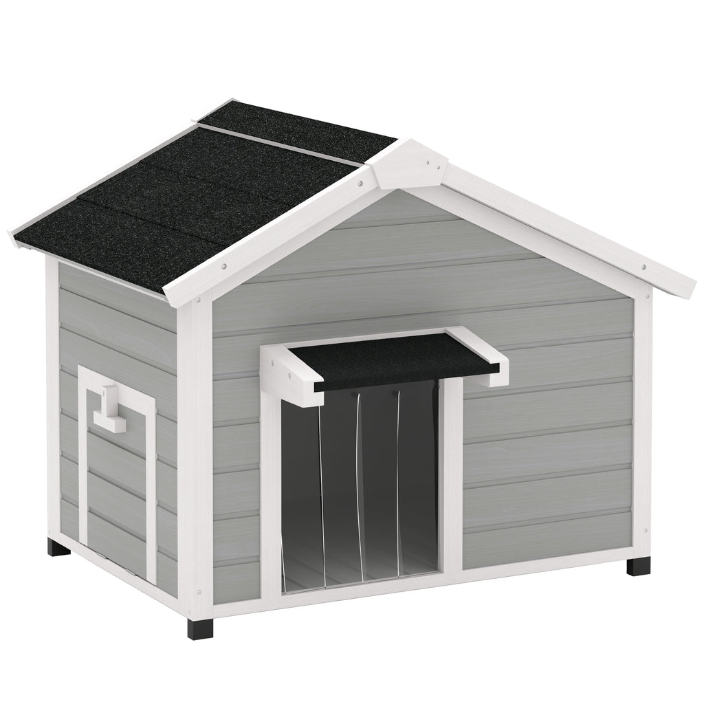 PawHut Massives Holz Hundehaus im Freien Hundehütte mit abnehmbarem Dach 95 x 68 x 76 cm hellgrau