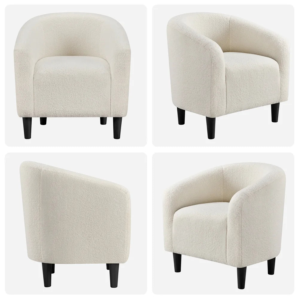 Yaheetech Upholstered Club Chair Accent Barrel Chair, Ivory