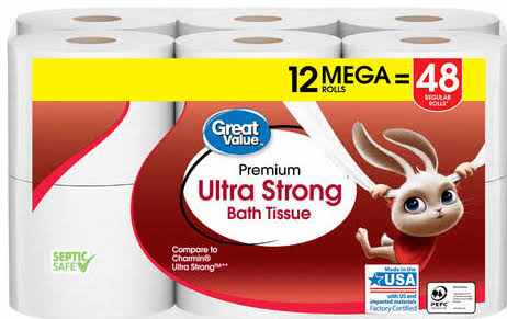 Great Value Ultra Strong Toilet Paper, 12 Mega Rolls