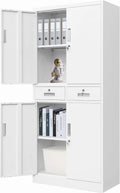 CMY Metal Storage Cabinet, 71" H x 32" W x 16" D Locking Cabinet with Adjustable Shelves and 2 Drawers, Steel Storage Cabinet for Office, Garage, Home, School, Utility Room - White