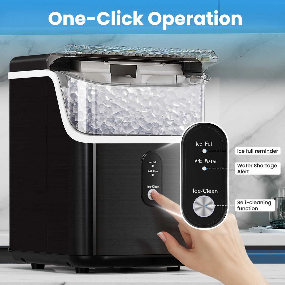 Auseo Nugget Ice Maker Countertop, Pebble Ice Maker Machine with 35 lb/24H Soft Ice, Self - Cleaning, for Home/Kitchen/Office (Black)
