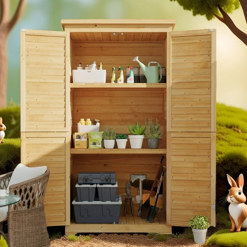 Aiho 55 Wide Outdoor Storage Shed with Lockable Double Doors - Weather - Resistant Garden Shed for Patio, Backyard & Lawn, Gray
