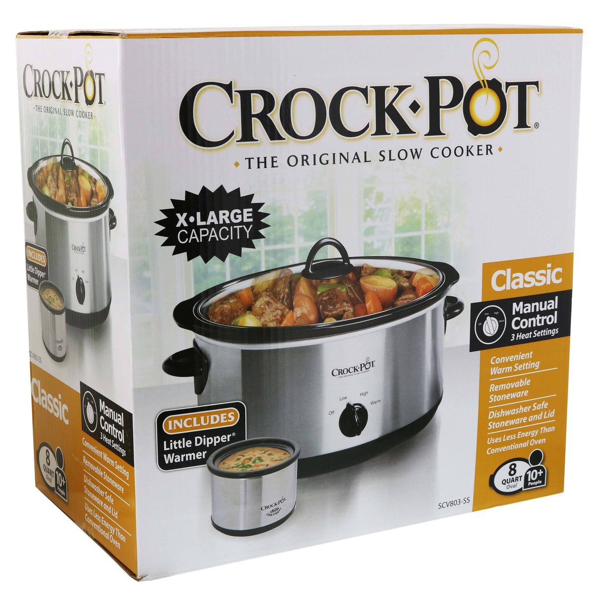 Crock-pot 8 Quart Manual Slow Cooker with 16 oz Little Dipper Food Warmer Stainless