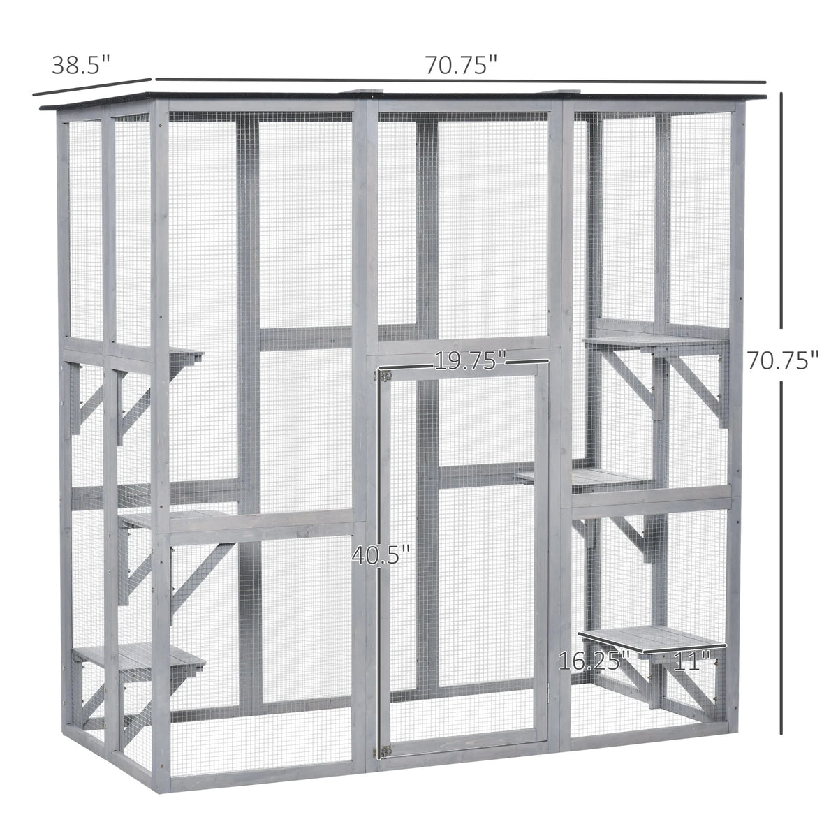Pawhut Wooden Catio Enclosure with Weather Protection, 6 Platforms, Outdoor, Large, 71" x 38.5" x 71"