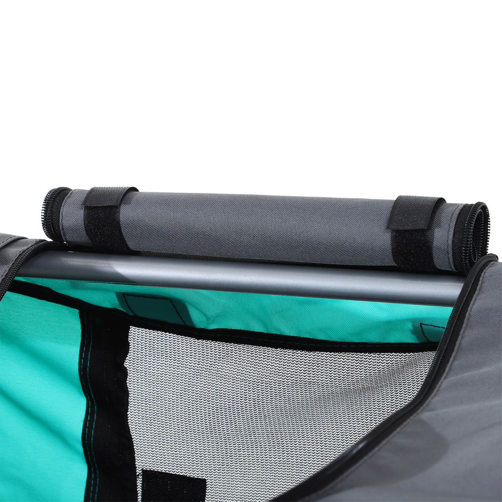 PawHut Haustieranhänger Hundeanhänger Fahrradanhänger bis 20kg klappbar Reflektor Regenschutz Stahl Grau + Grün 130 x 73 x 90cm