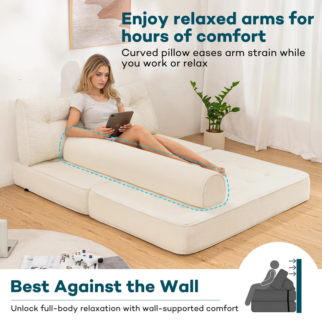 Hommpa Folding Sofa Bed Foldable Couch Bed Convertible Futon Chair with High Density Foam Filling with Pillow for Adult, Comfort Chair Bed for Living Room Bedroom, Gray, Single