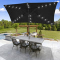 Solar LED 10 ft. x 6.5 ft. Aluminum Patio Rectangle Market Umbrella in Black with Push-Button Tilt