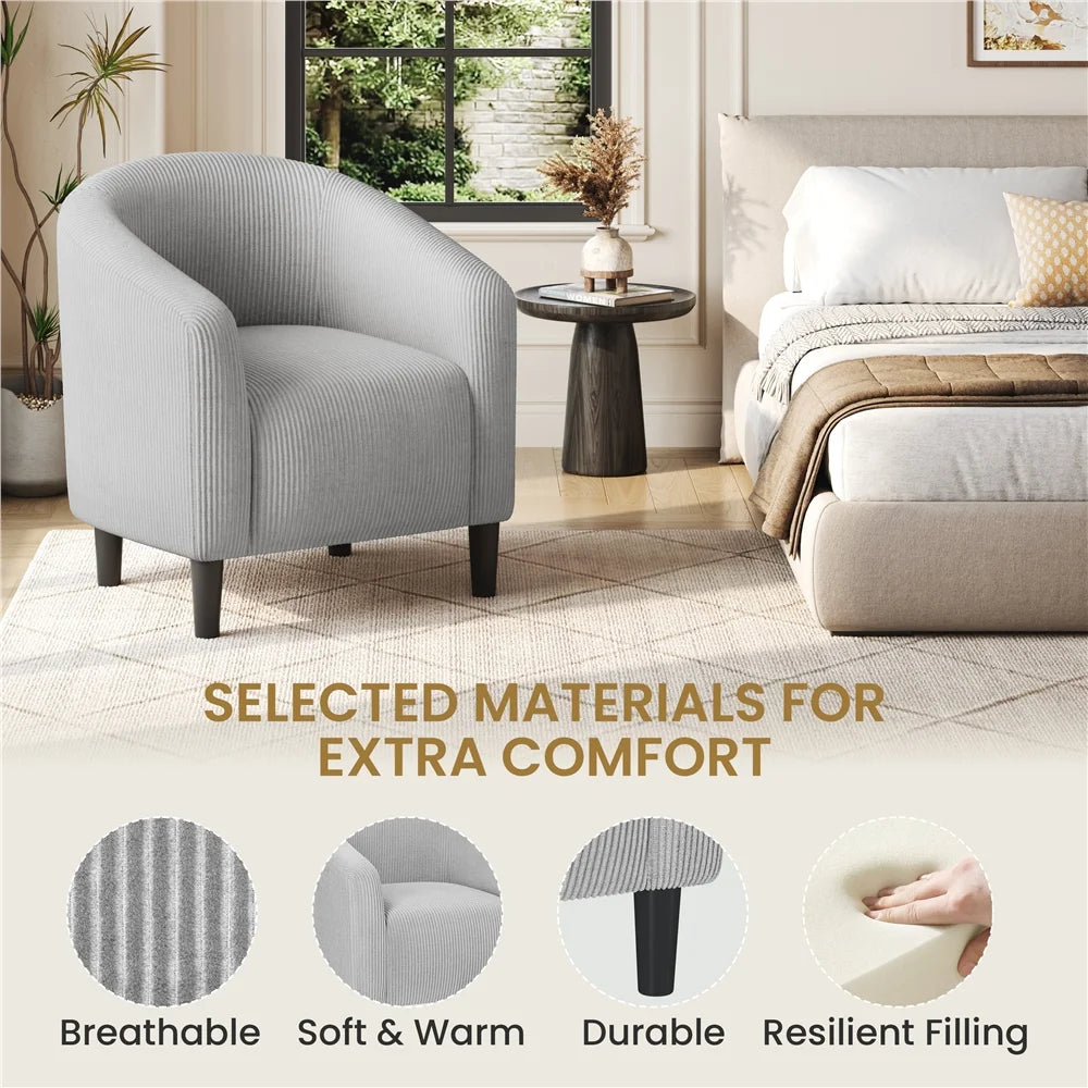 Yaheetech Upholstered Club Chair Accent Barrel Chair, Ivory