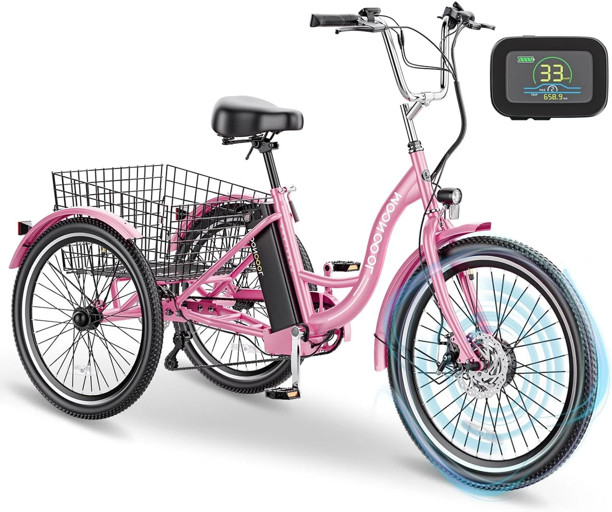 ABORON 24" 26" Electric Tricycles, 36V 10ah 350W Lithium Battery, 7 Speed E - Trike for Adults with Large Capacity Rear Basket & Adjustable Seat