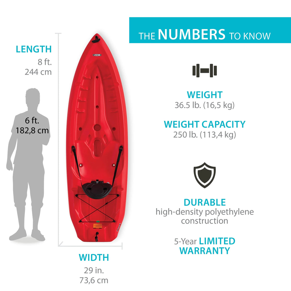 Lifetime Daylite 8 Ft Sit - on - Top Kayak, Red (90775)