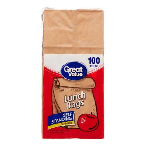 Great Value Fold Top Paper Lunch Bags, Brown, 100 ct