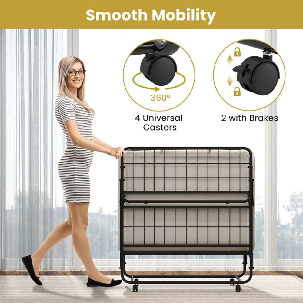 Kepooman Twin Size Folding Bed with Memory Foam Mattress and Heavy - Duty Metal Frame