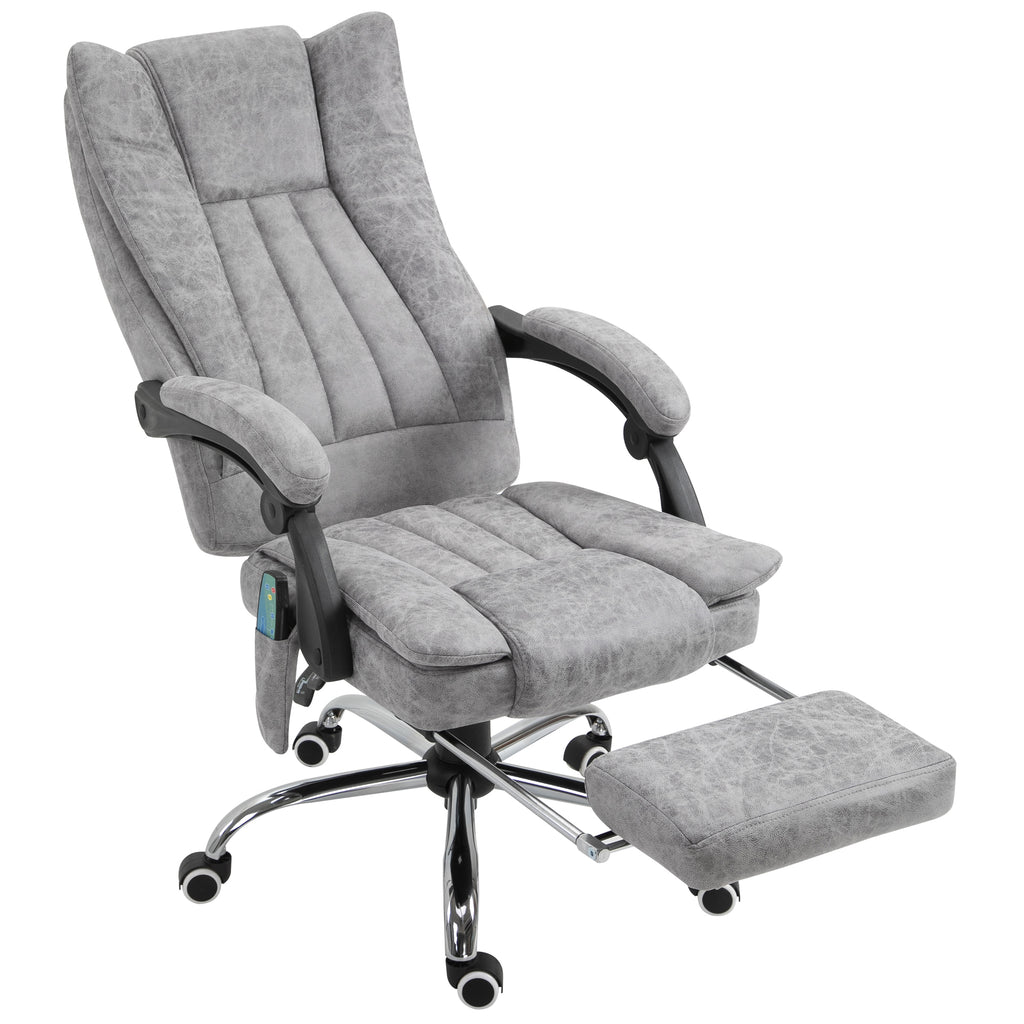 Vinsetto Bürostuhl mit Massagefunktion, Ergonomischer Schreibtischstuhl mit Heizfunktion, Liegefunktion, Höhenverstellbarer Drehstuhl mit Fußstütze, Seitentasche, Grau