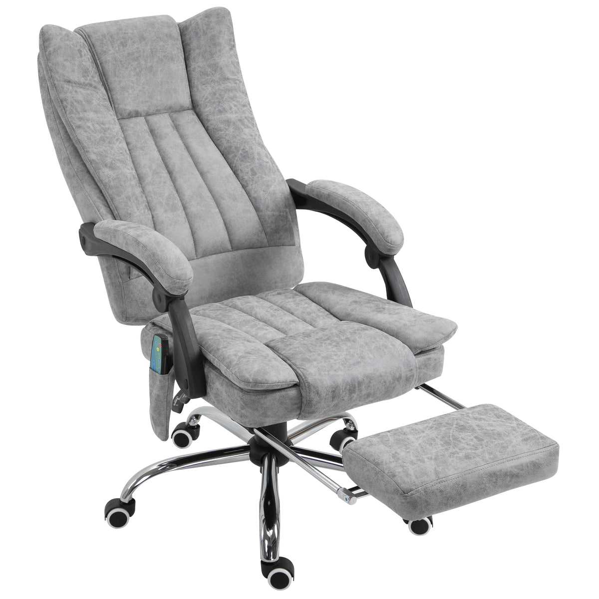 Vinsetto Bürostuhl mit Massagefunktion, Ergonomischer Schreibtischstuhl mit Heizfunktion, Liegefunktion, Höhenverstellbarer Drehstuhl mit Fußstütze, Seitentasche, Grau