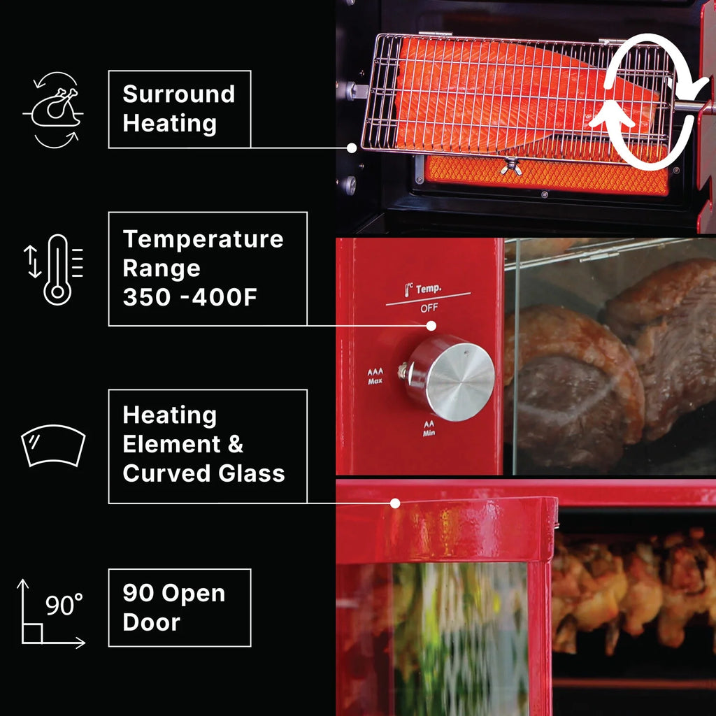 Brazilian Flame 2 - Skewer Brazilian Rotisserie Electric Grill in Red