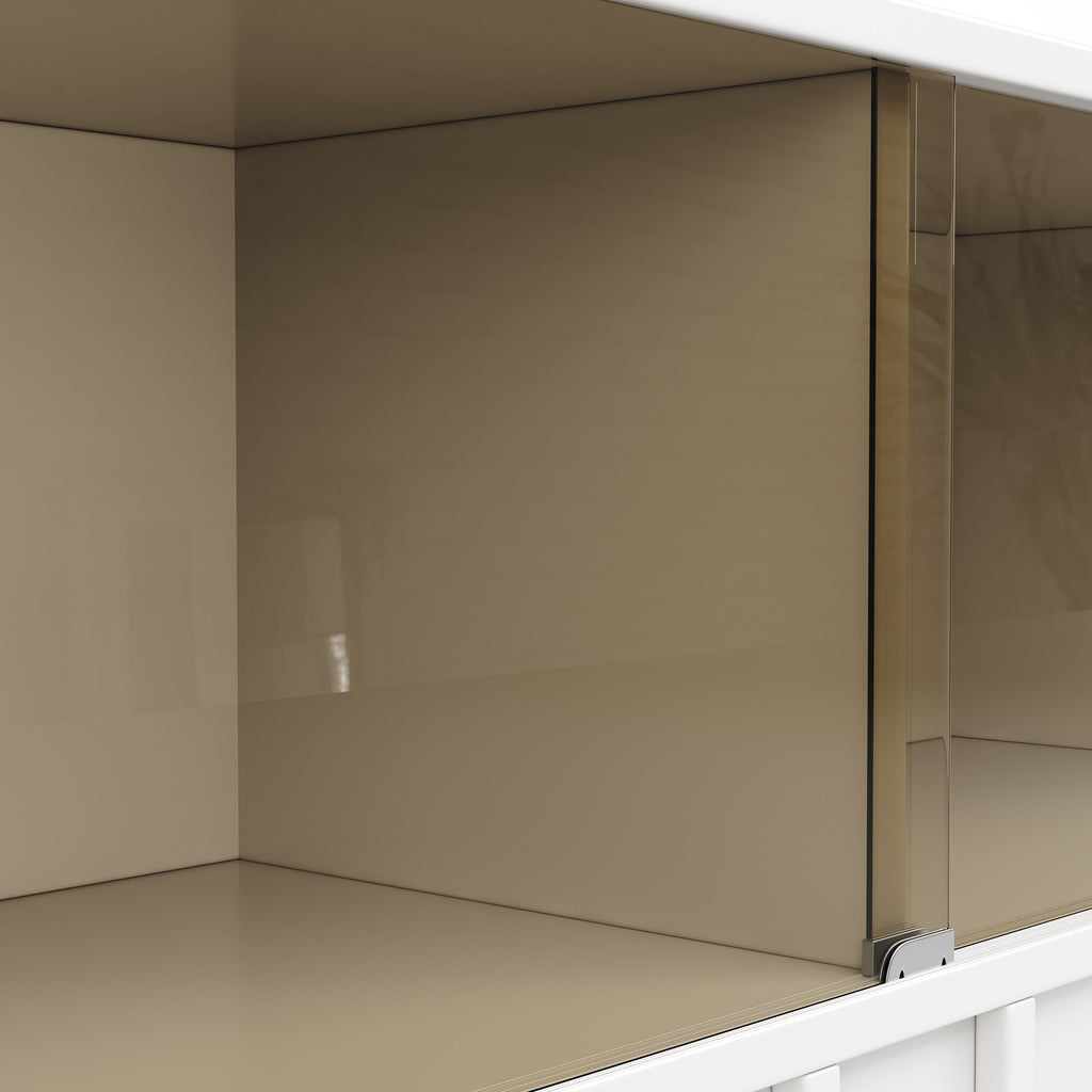 Anrichte Küchenschrank 120x95 cm mit Glastüren, Sideboard mit Regalen für Esszimmer und Wohnzimmer, weisser