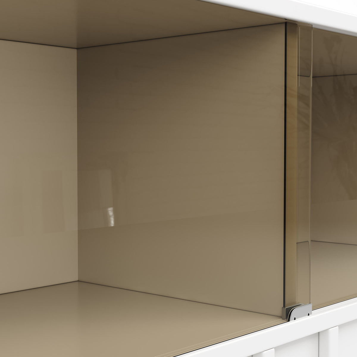 Anrichte Küchenschrank 120x95 cm mit Glastüren, Sideboard mit Regalen für Esszimmer und Wohnzimmer, weisser