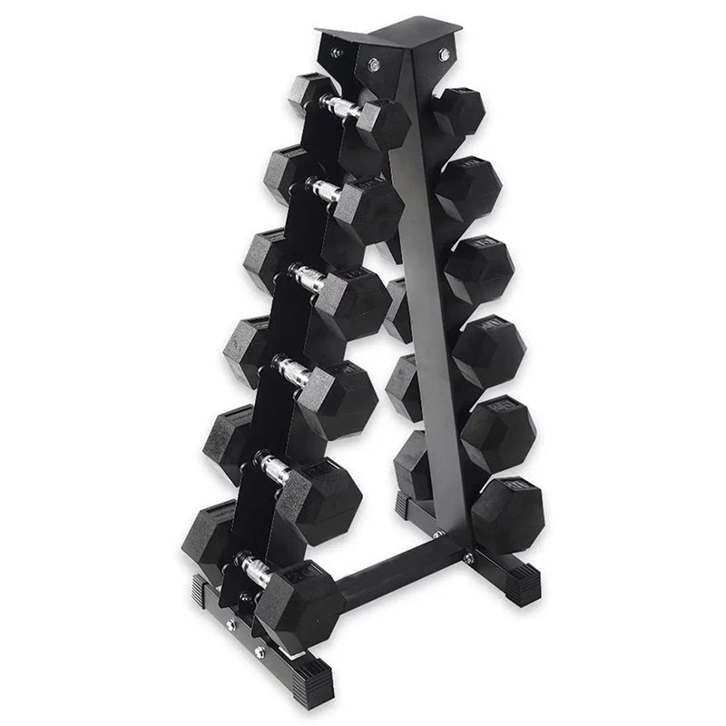 Fitness Heavy-Duty Rubber Dumbbell Weight Set with Rack. 210 lbs (5-30 lbs)