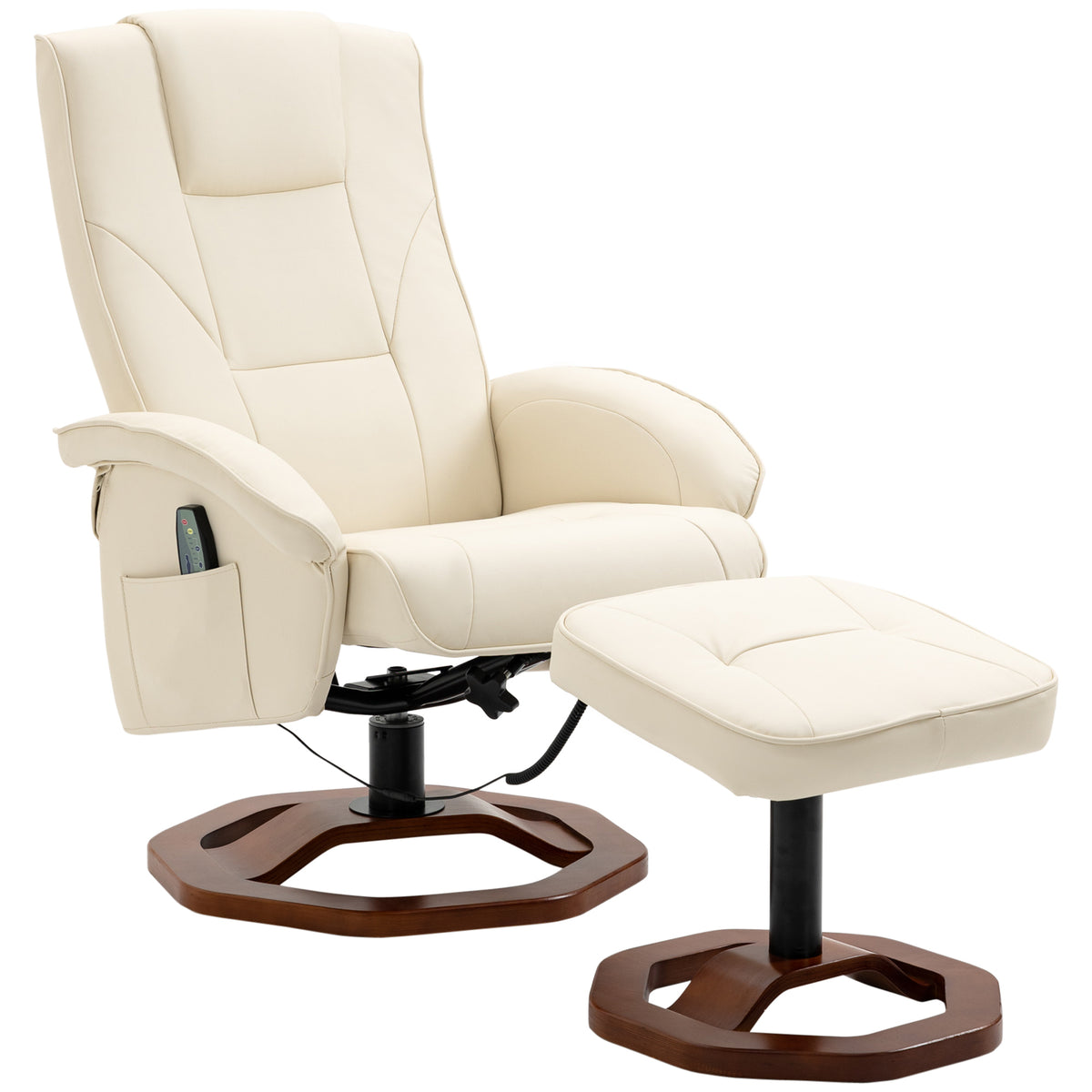 HOMCOM Massagesessel, mit Fußhocker, 10 Massagepunkte, Liegefunktion, drehbarer Sitz, Cremeweiß, 73 x 83 x 106cm