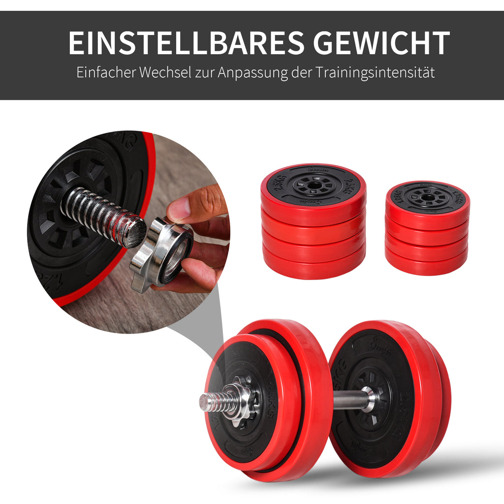 HOMCOM Hantelset 20/30KGS 2-IN-1 Hanteln&Langhanteln verstellbar Gewichtheben für Zuhause Fitness Muskel Rot+Schwarz 21,5 x 21,5 x 3,8 cm