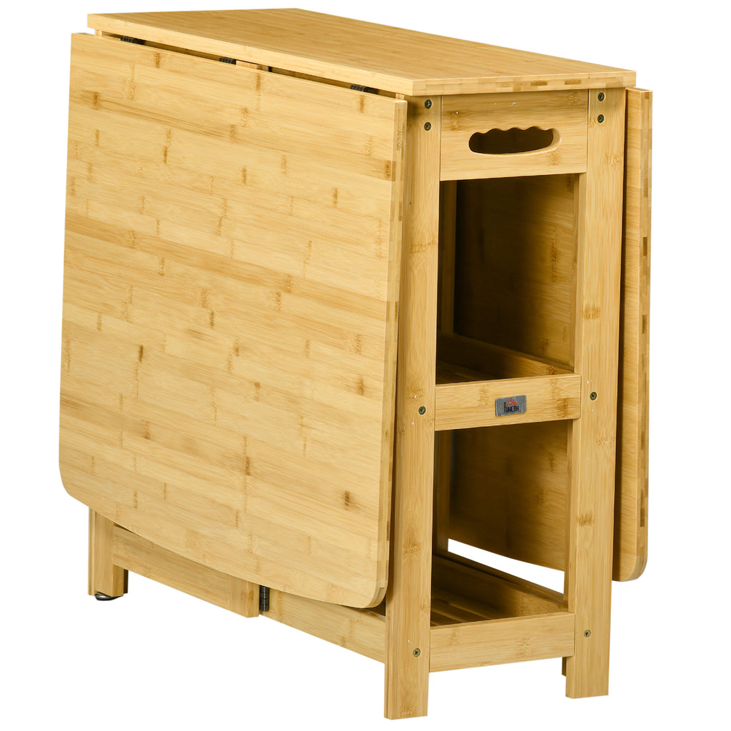 HOMCOM Klapptisch, Esstisch, zwei klappbare Seiten, zwei Ablagen, verstellbare Füße, Bambus, 149,5 x 80 x 73,5cm