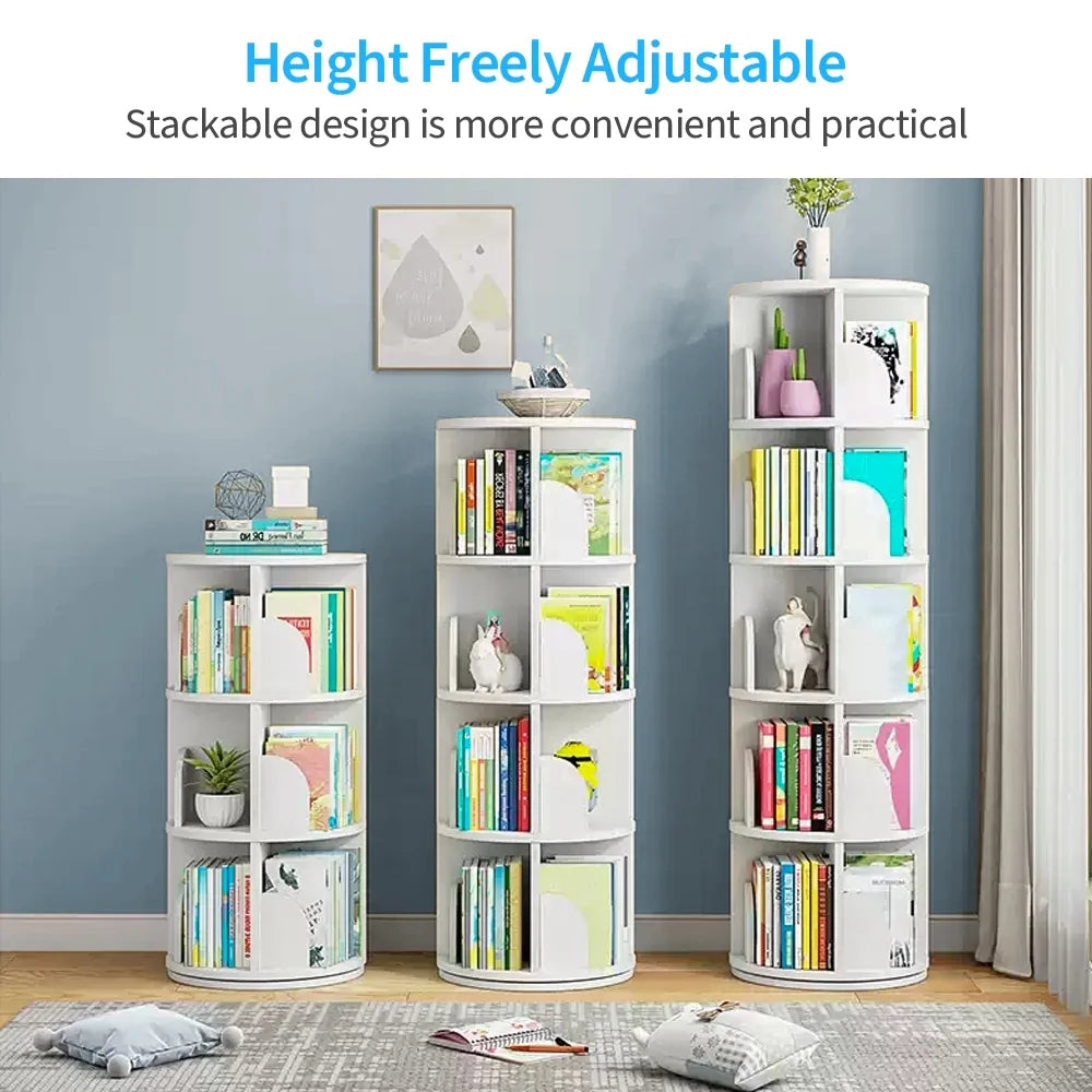 Bimiti 5 Tier Rotating Bookshelf, 360? Revolving Bookcase 20 Shelves Floor - Standing Storage Display Rack - White 63"x18"x18", Adult