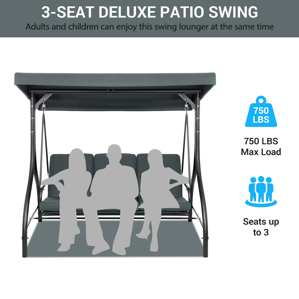 Arlopu 3 Person Porch Swing Outdoor Converting Canopy Swing Glider with Canopy