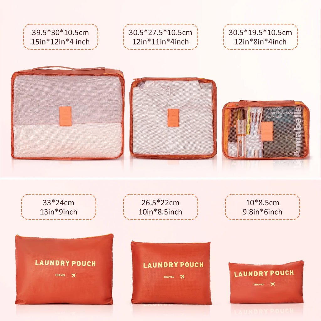 9 Piece Luggage Sets, Hard 20 24 28 in Luggage with 6 Pieces Organize Bags Travel Suitcases Sets with Wheels, Rosé