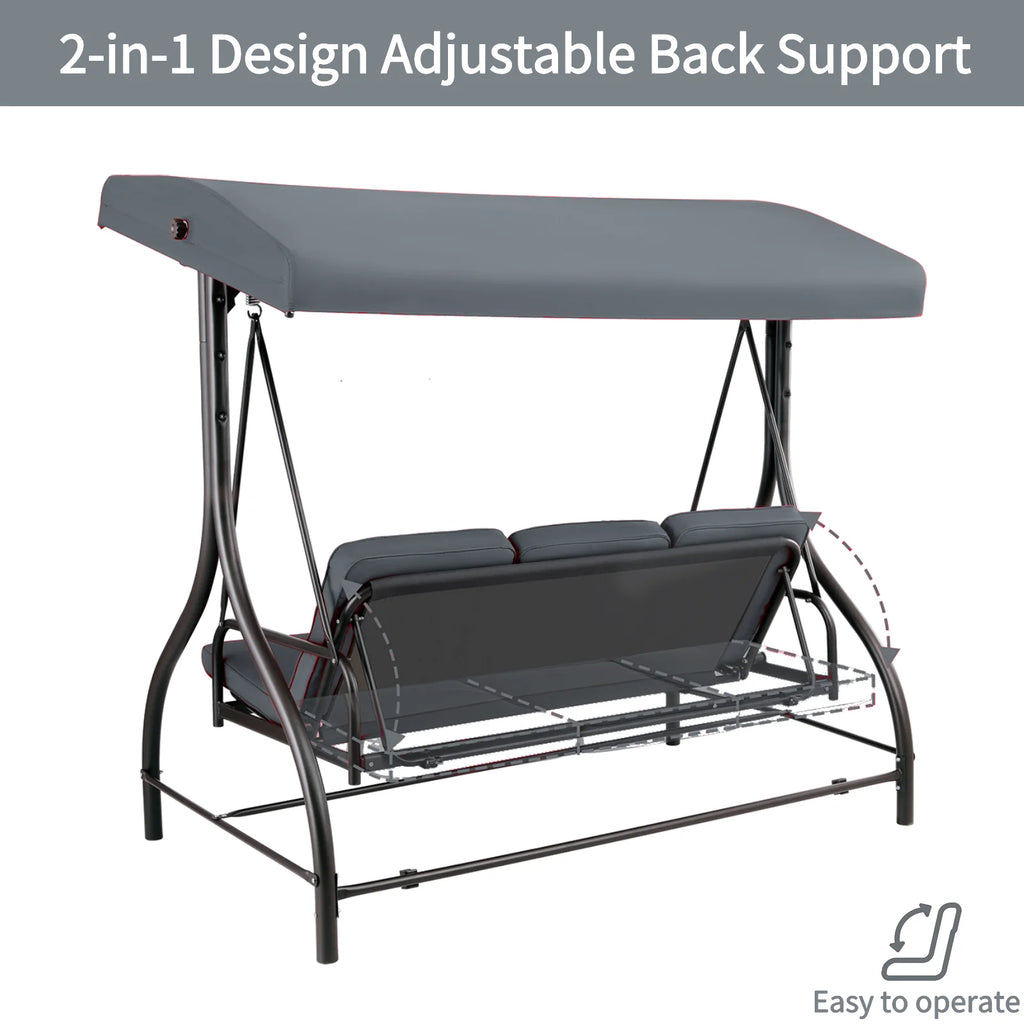 Arlopu 3 Person Porch Swing Outdoor Converting Canopy Swing Glider with Canopy
