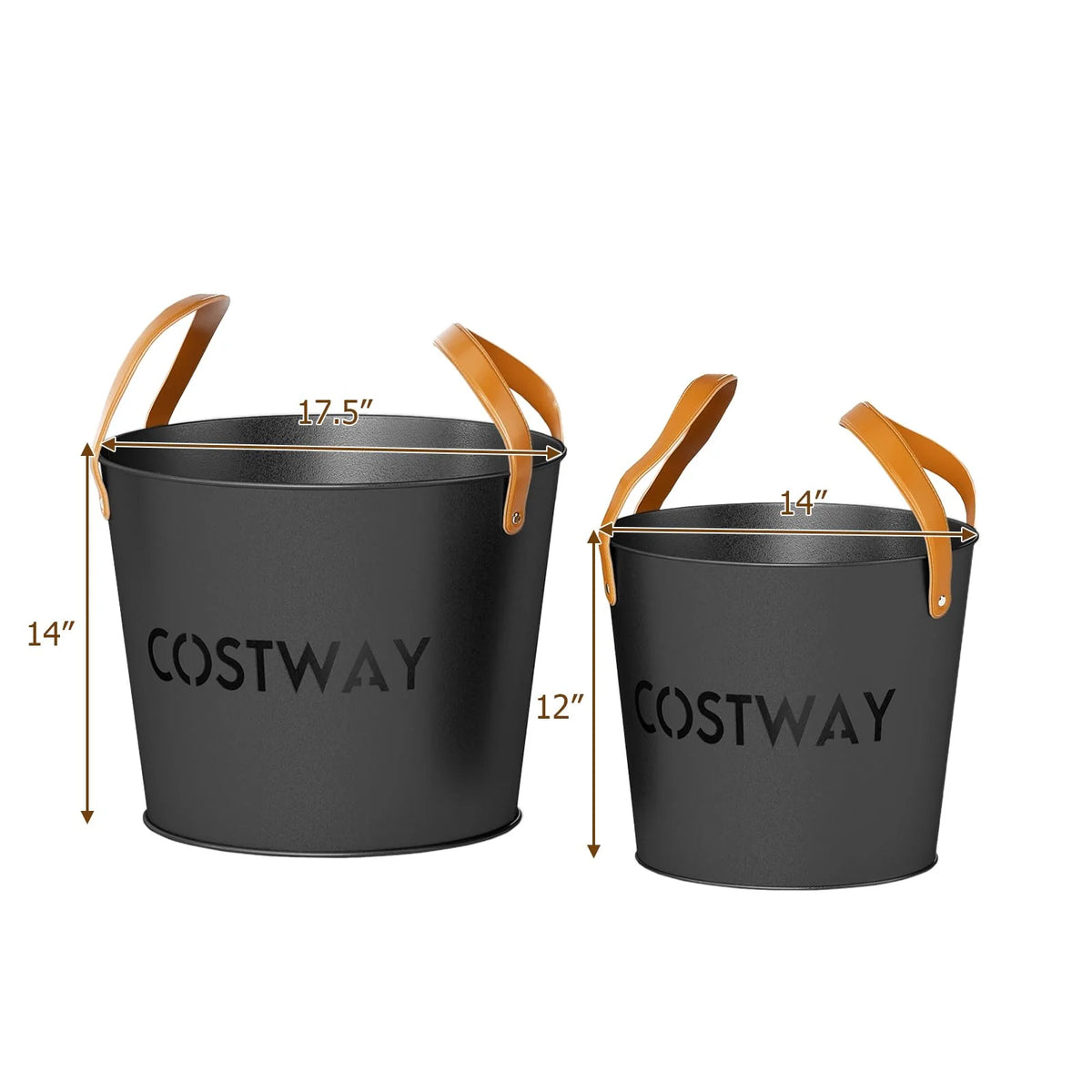 Tangkula Firewood Bucket Set of 2 with Reinforced Genuine Leather Handles