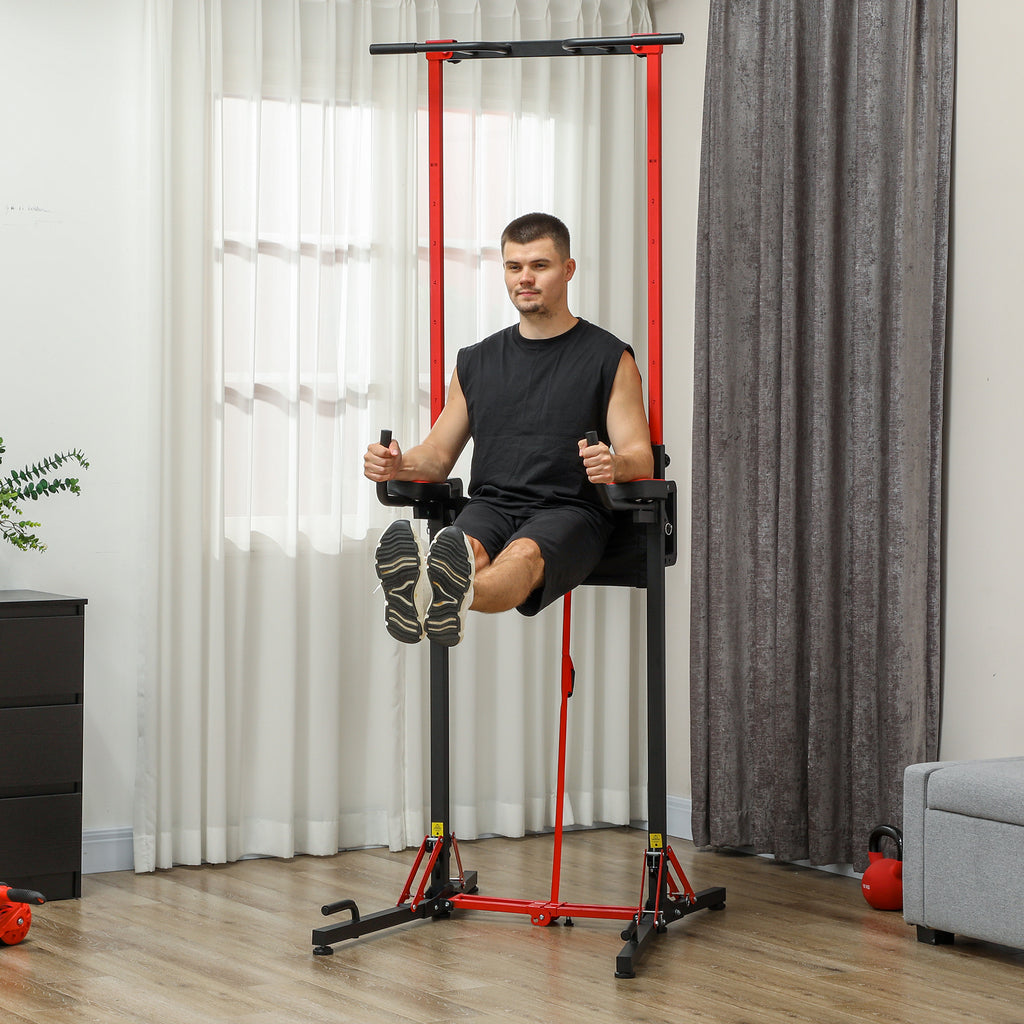 SPORTNOW Faltbarer Power Tower, Klimmzugstation, höhenverstellbar, für Push-ups und Liegestütze, Leichte Montage, Metall