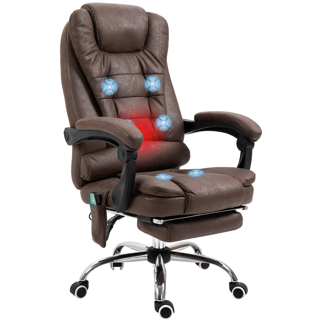 Vinsetto Massage-Bürostuhl, Liege- & Wärmefunktion, drehbar, ergonomisch, bis 120 kg, Braun