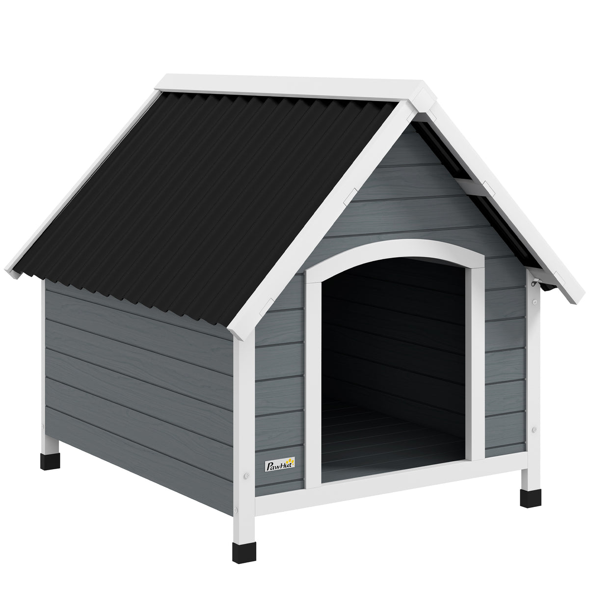 PawHut Hundehütte aus Holz für draußen mit herausnehmbarem Boden, erhöhter Holzunterschlupf für Hunde 84 x 99 x 87 cm Grau