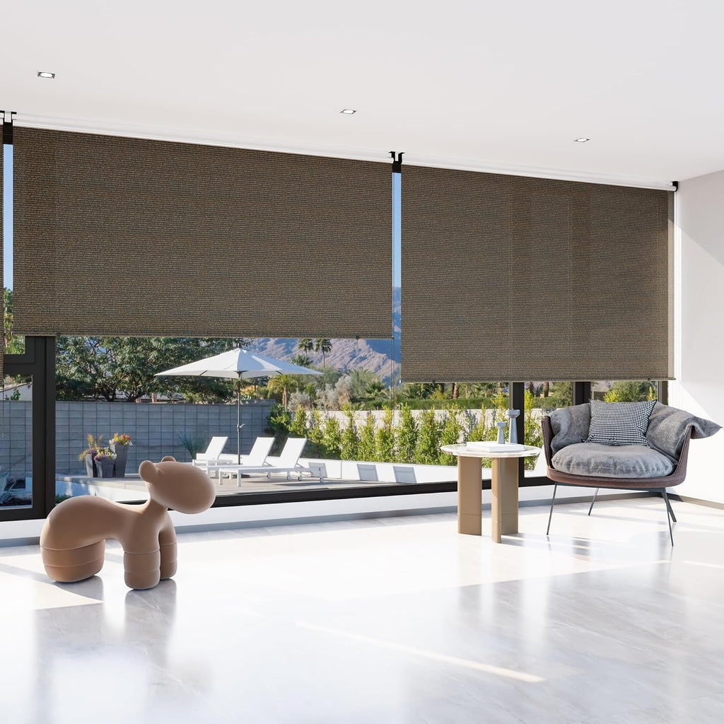 AECOJOY Outdoor Roller Shade, 10'(W) x8'(H) Sun Shade Cover Canopy, Mocha&Gray