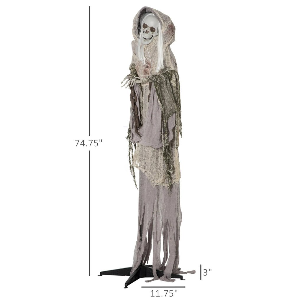 AECOJOY Outdoor Halloween Decorations Skeleton Witch, Sound and Motion Activated Decor