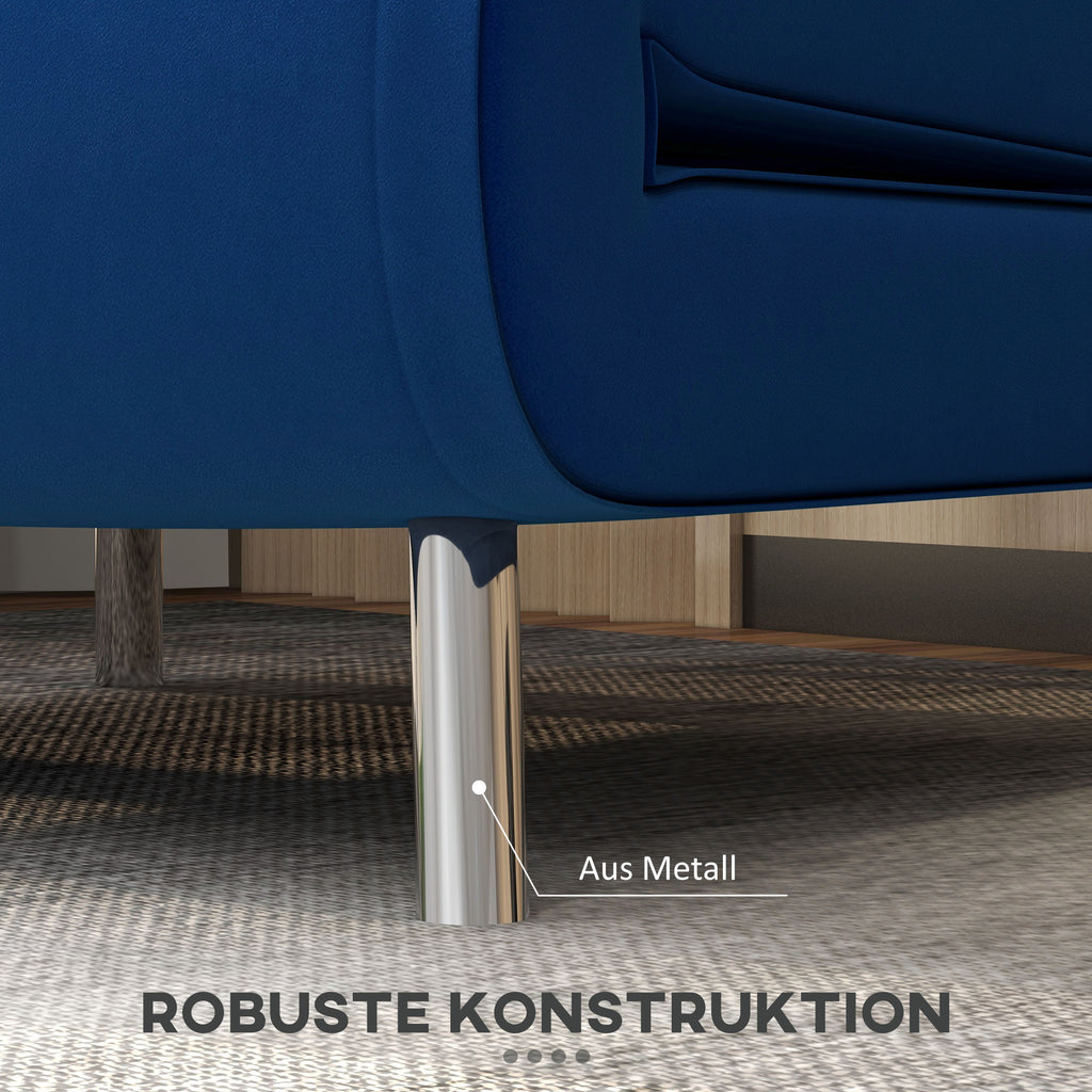HOMCOM Liegesessel Sessel mit Liegefunktion Schlafsessel, Knopfheftung, Leinenoptik, 77 cm x 88 cm x 83 cm, Blau