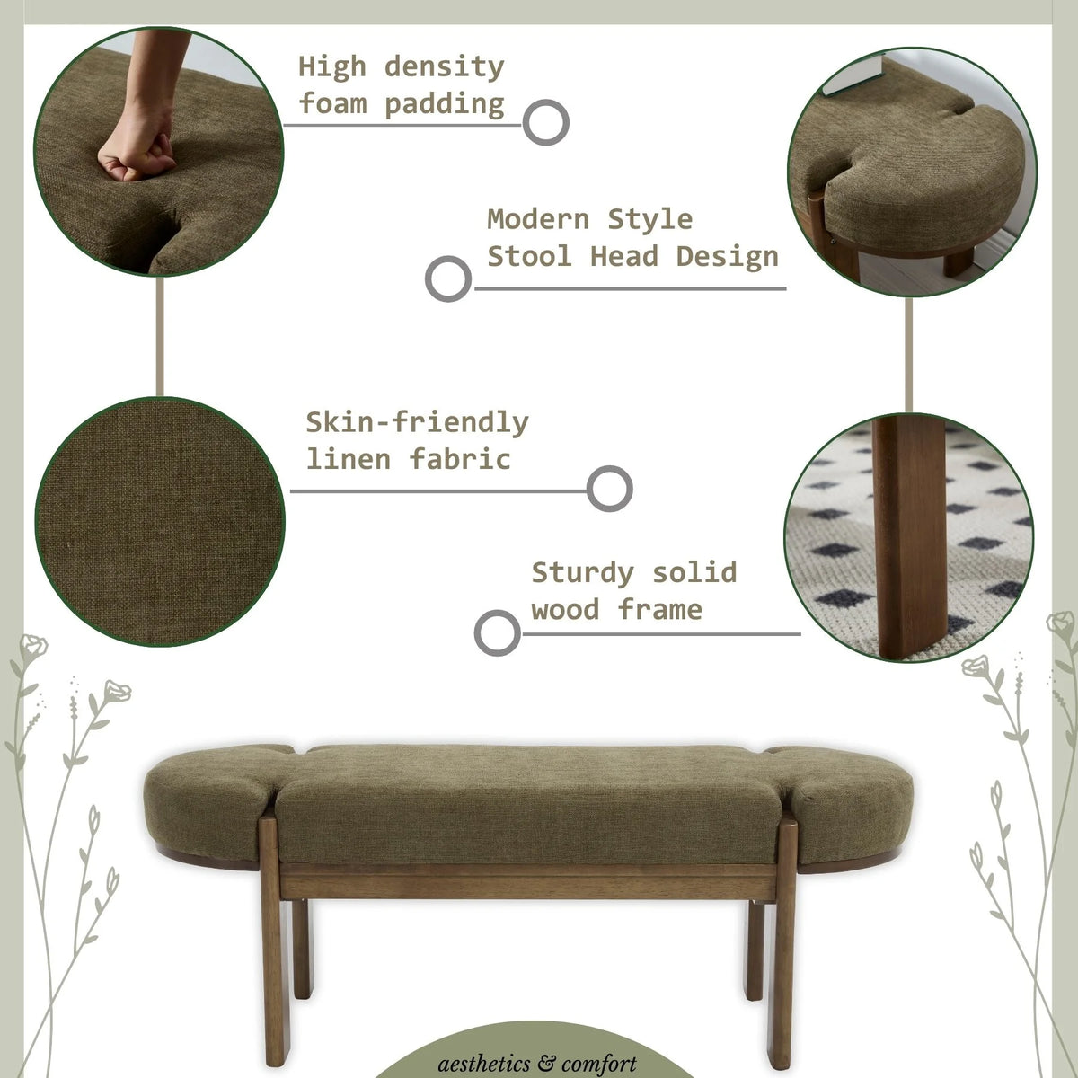 Dayalane 51" Modern Upholstered Bedroom Bench, Linen End of Bed Bench with Wooden Legs for Living Room, Entryway, Hallway Footrest, Beige