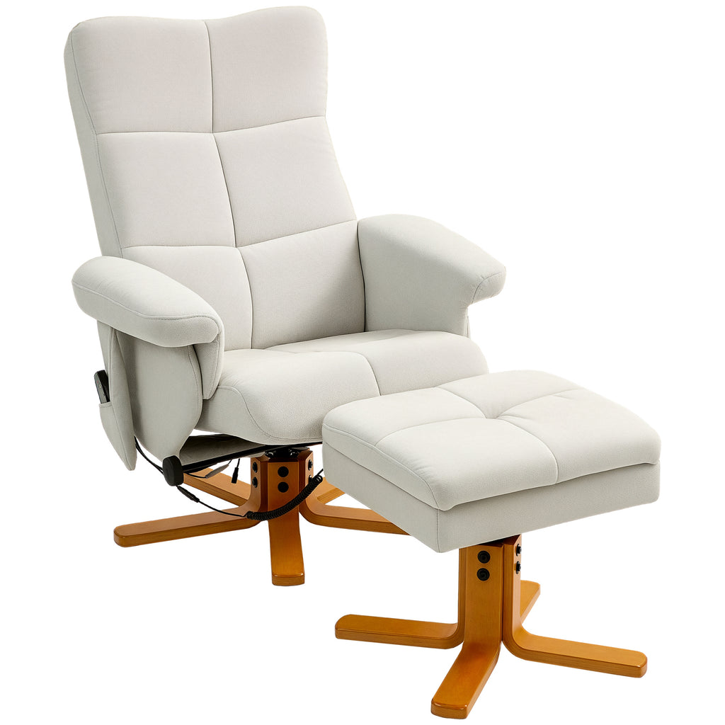 HOMCOM Massagesessel mit Liegefunktion und Fußhocker, 145°-Neigung, Polyester, 80 x 86 x 99 cm, Cremeweiß