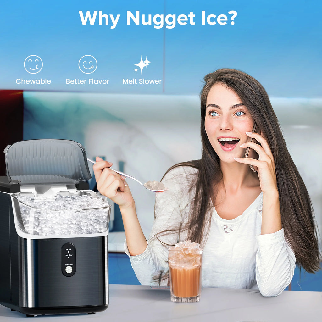 Auseo Nugget Ice Maker Countertop, Pebble Ice Maker Machine with 35 lb/24H Soft Ice, Self - Cleaning, for Home/Kitchen/Office (Black)