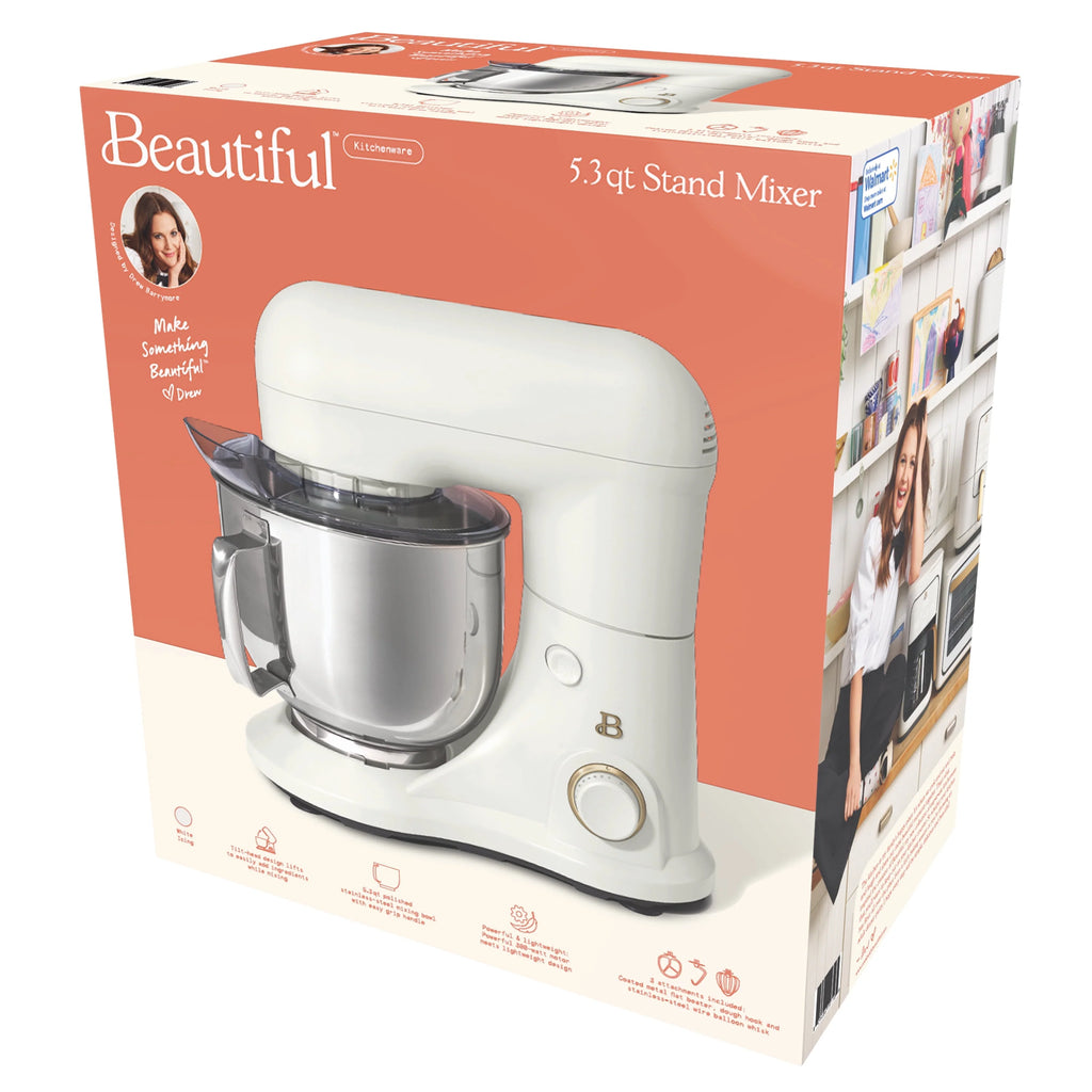 Beautiful 5.3 Qt Stand Mixer, Lightweight & Powerful with Tilt - Head, White Icing by Drew Barrymore