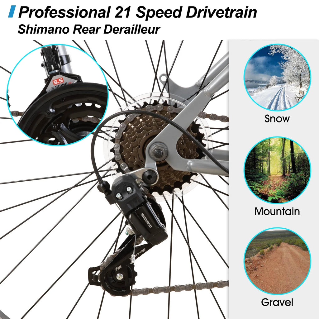 Hiland 26 27.5 29 in Mountain Bike, Mens Womens MTB with 21 Speeds, High - Tensile Steel Frame, V Brake, Hardtail Bicycle for Adults
