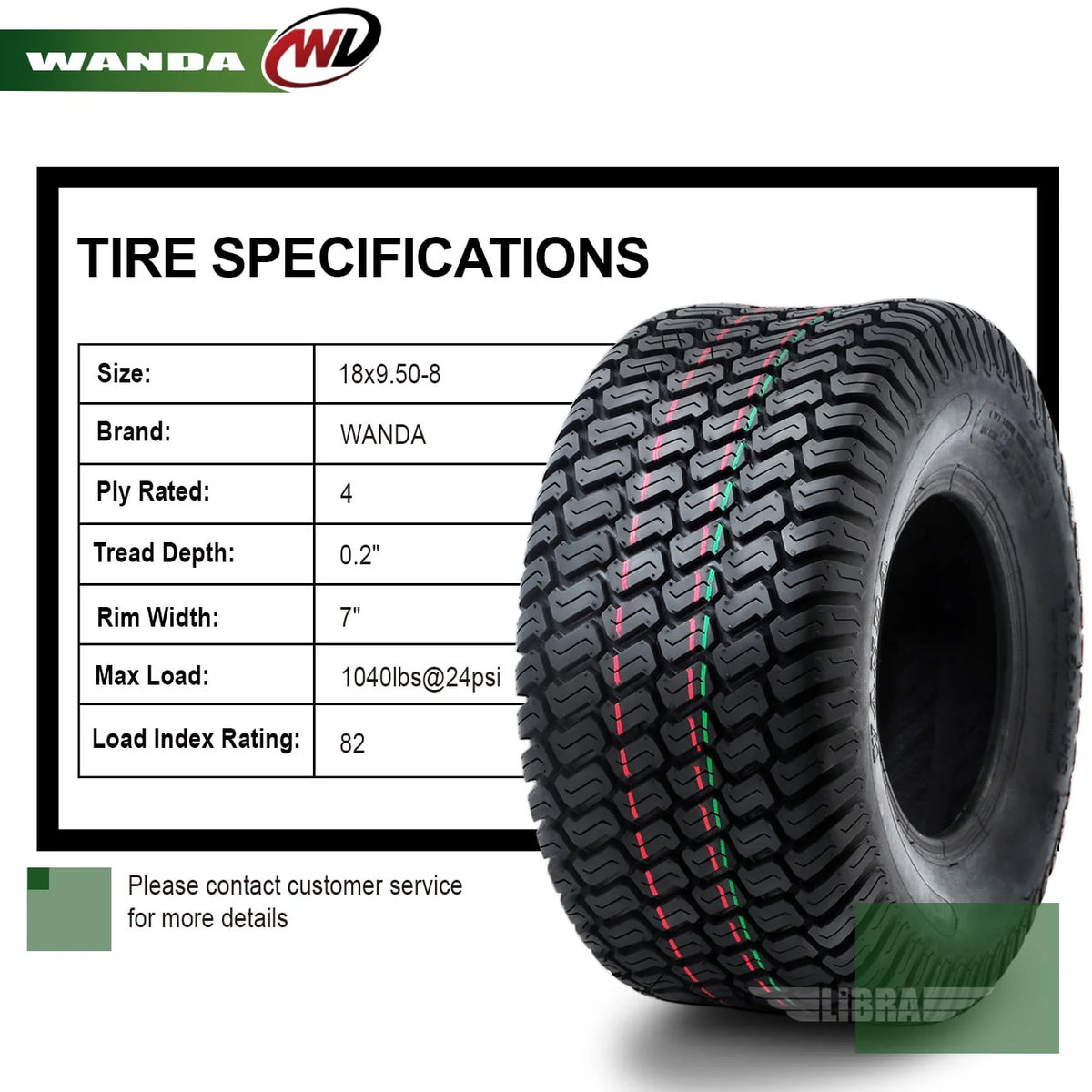 2 New WANDA 18x9.50 - 8 Lawn Mower Utility/ Golf Cart Turf Tires P332 - 13032