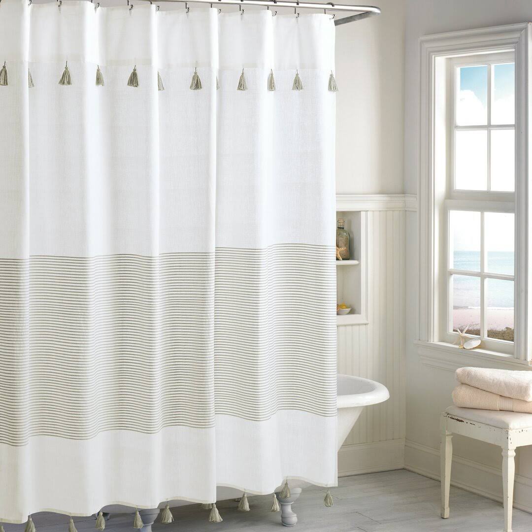 Campanella 100% Cotton Striped Single Shower Curtain Color: Taupe