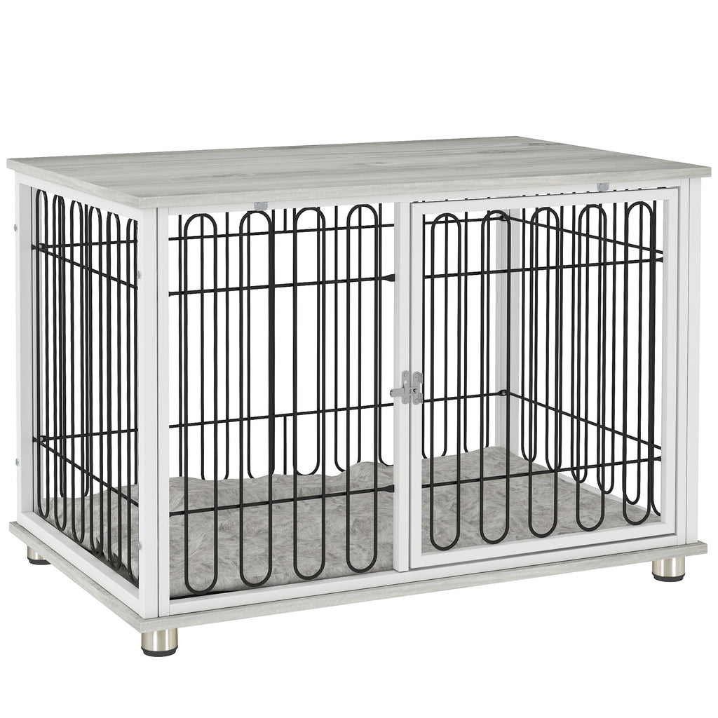 PawHut Hundekäfig Käfig für Hunde mit Kissen verstellbare Füße für mittelgroße Hunde bis 20 kg 90 x 58 x 62,5 cm grau
